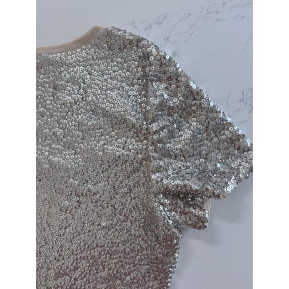 Michael Kors Sequin Top Women’s Large Short Sleeve Gold Silver Sparkle - Picture 15 of 16